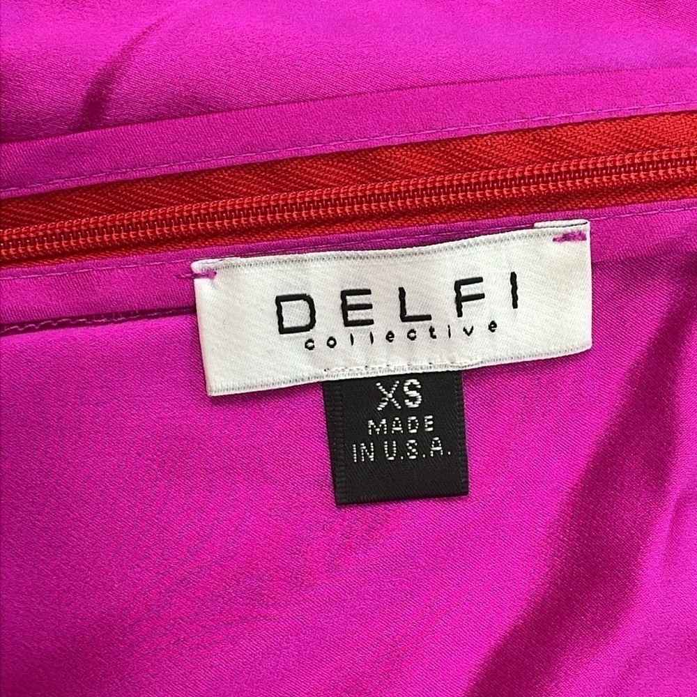 DELFI Collective Camille Dress Pink Red Long Sleeve Pleated Midi Sz XS - Picture 7 of 16